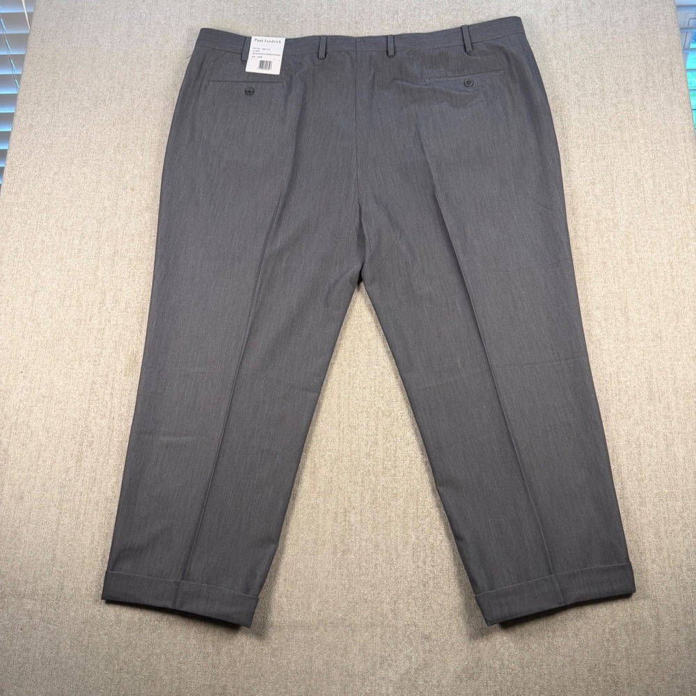 Paul Fredrick Dress Pants Mens 48W Grey Pleated Cuffed PMT103N NWT